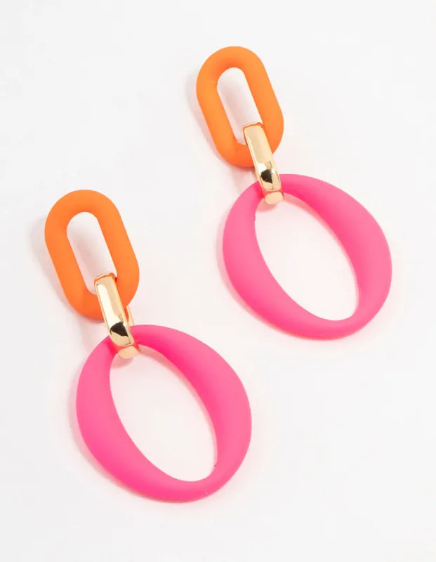 Pink & Orange Coated Metal Link Drop Earrings sold by lovisa