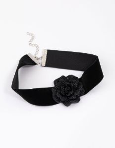 Black Diamante Mini Flower Choker sold by lovisa
