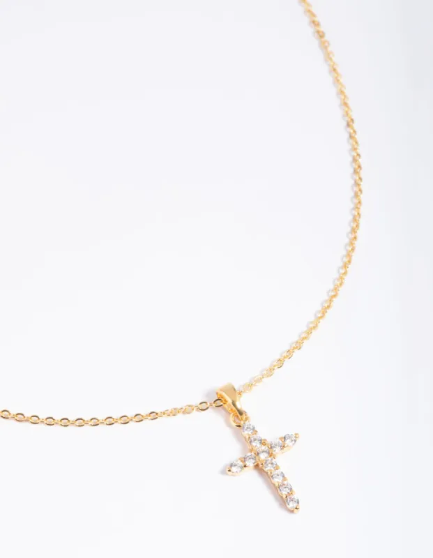 Gold Plated Cubic Zirconia Cross Necklace sold by lovisa