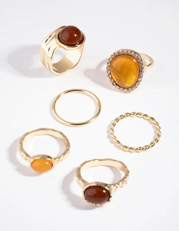 Gold Multi Stone Diamante Pack Rings sold by lovisa