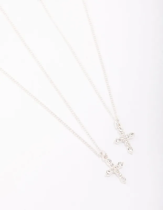 Silver Classic Diamante Cross Necklace Pack sold by lovisa