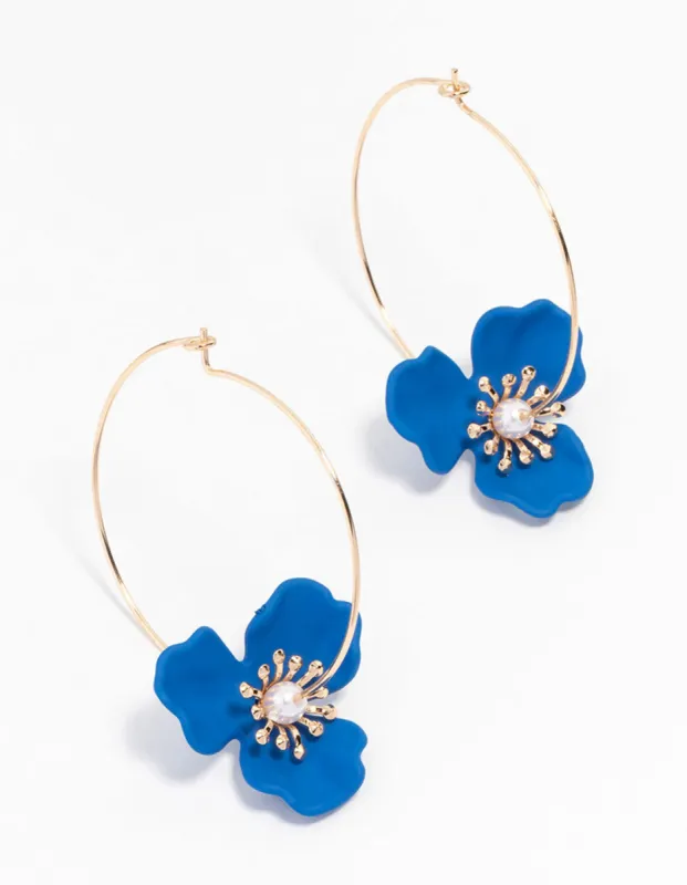 Gold Coated Wire Flower Hoop Earrings sold by lovisa