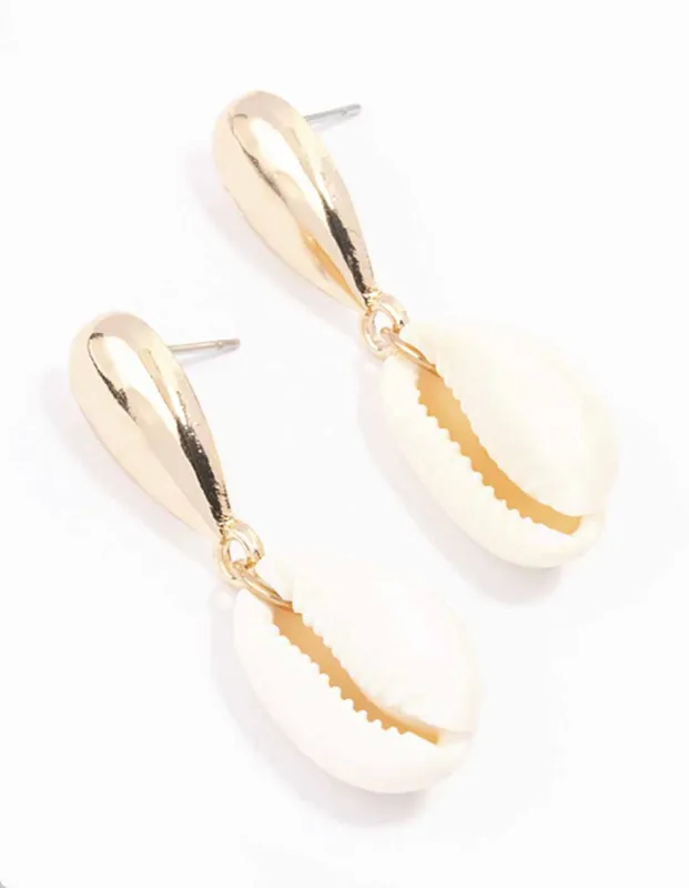 Gold Textured Multi Shell Drop Earrings sold by lovisa