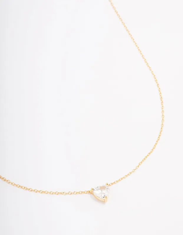 Gold Plated Sterling Silver Cubic Zirconia Heart Pendant Necklace sold by lovisa