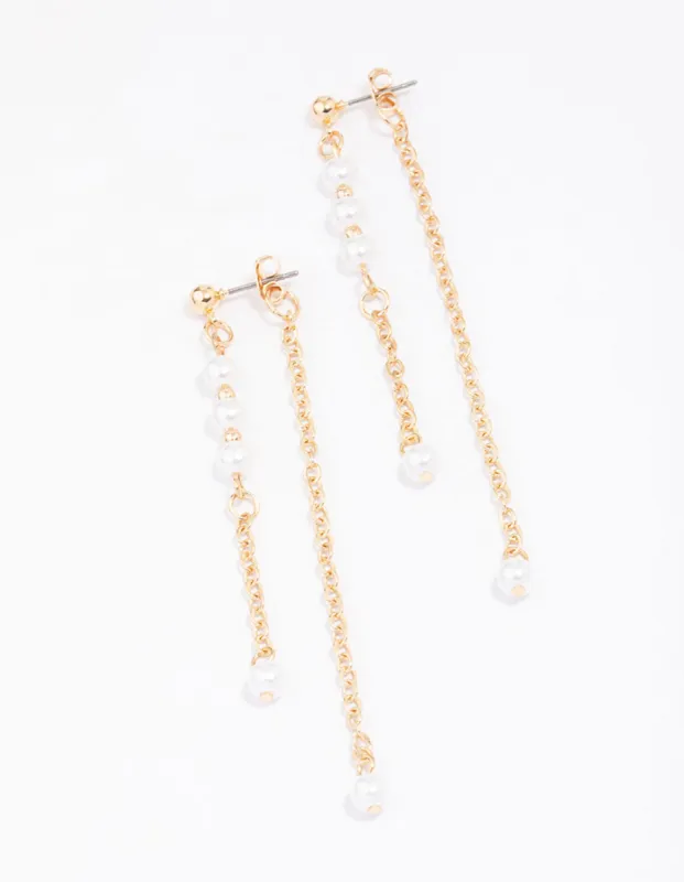 Gold Pearl Chain Jacket Drop Earrings sold by lovisa