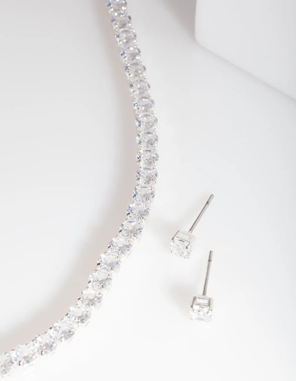 Silver Cubic Zirconia Earrings & Tennis Necklace Set sold by lovisa