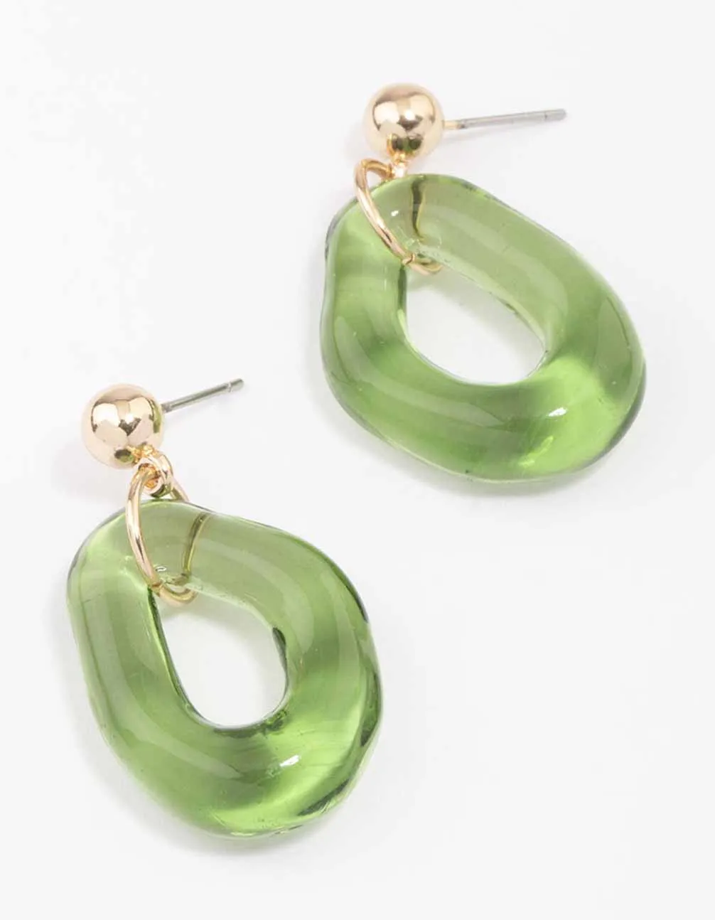 Gold & Green Wavy Donut Drop Earrings sold by lovisa