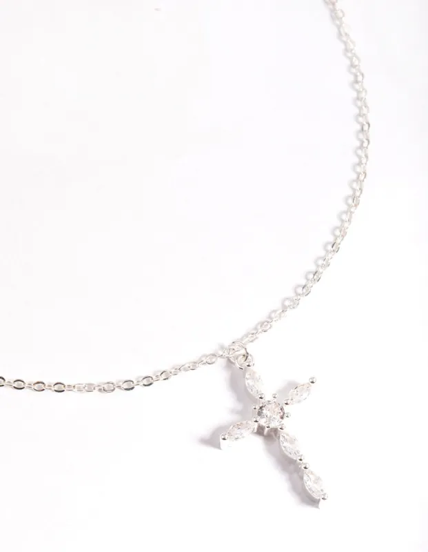 Silver Classic Diamante Cross Necklace sold by lovisa
