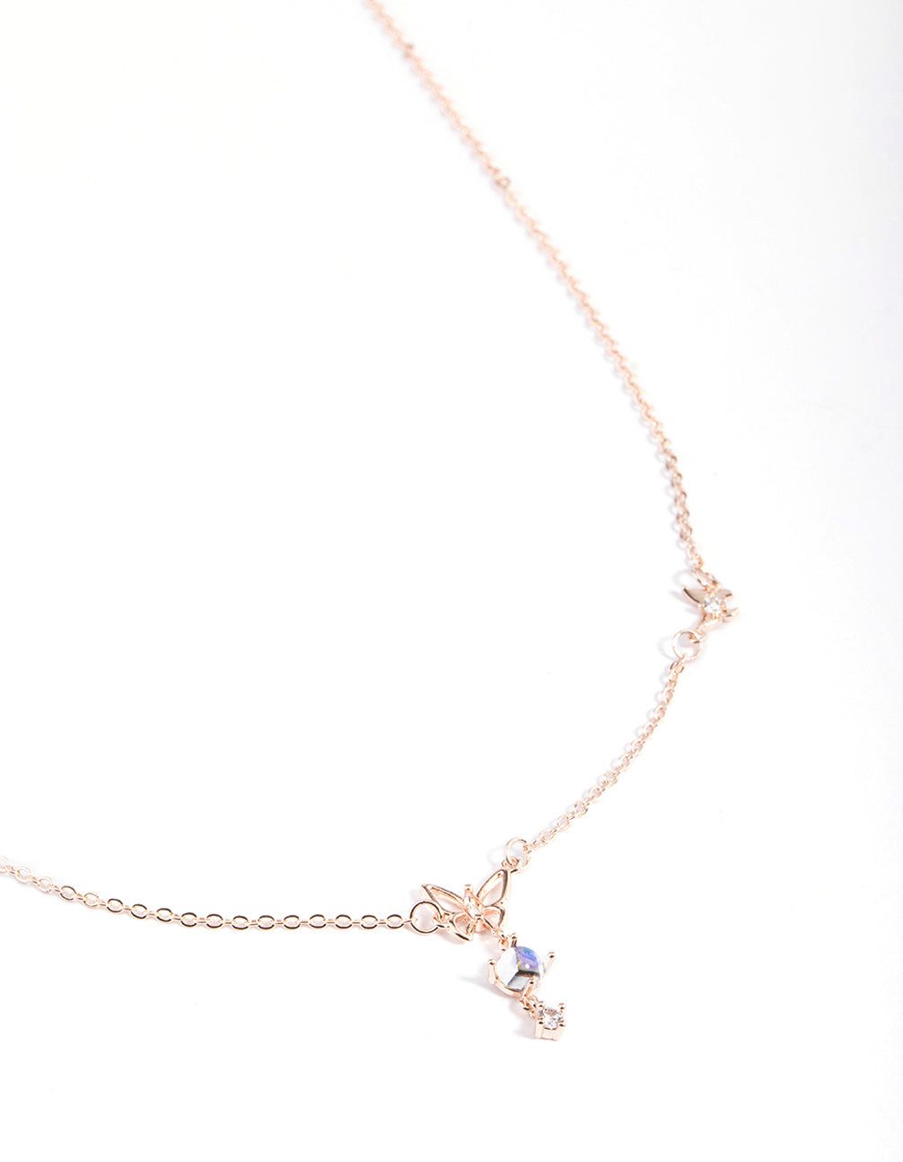 Rose Gold Dainty Butterfly & Diamante Necklace sold by lovisa