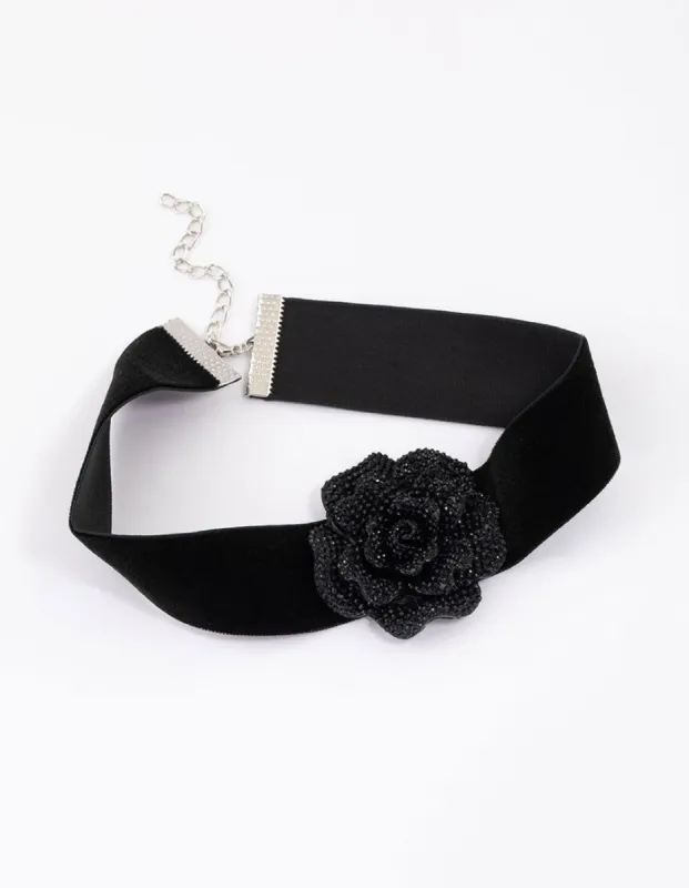 Black Diamante Mini Flower Choker sold by lovisa
