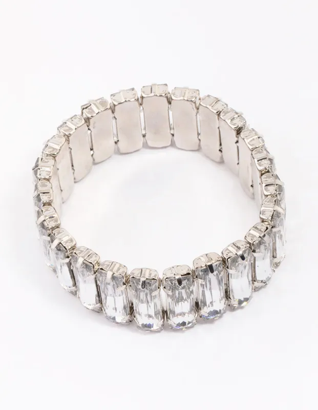 Rhodium Rectangular Stone Stretch Bracelet sold by lovisa