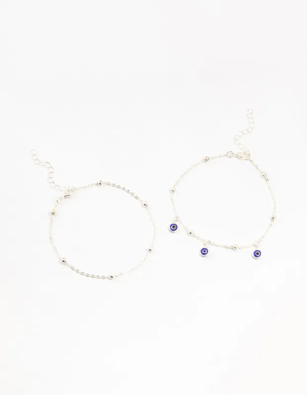Silver Evil Eye Anklets 2-Pack sold by lovisa
