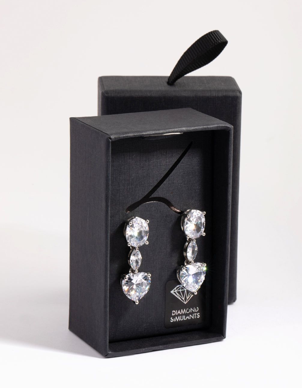 Rhodium Diamond Simulant Heart Drop Earrings sold by lovisa product image thumbnail 2