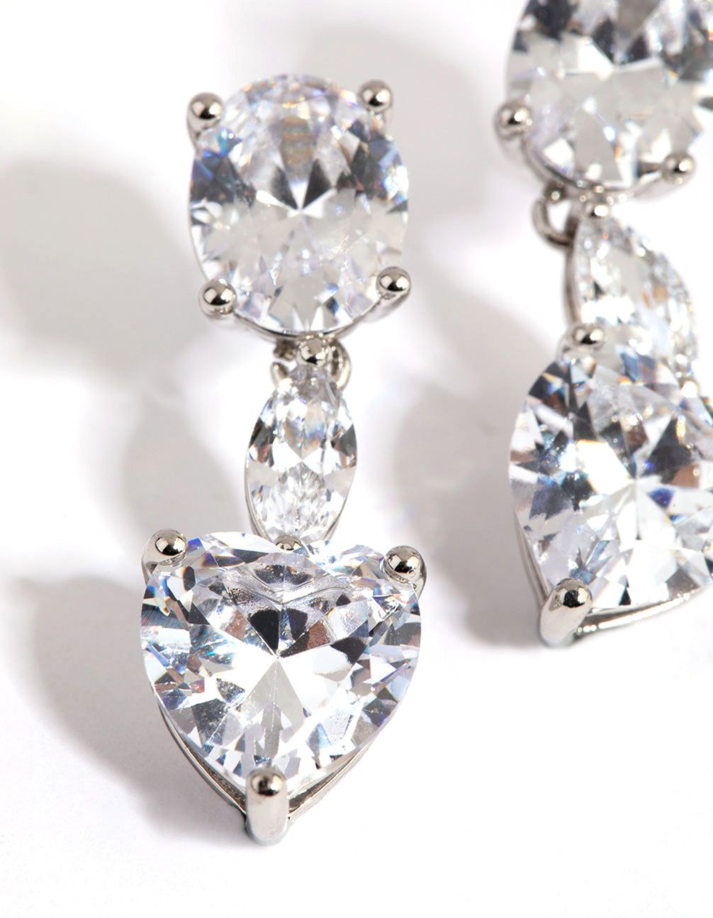 Rhodium Diamond Simulant Heart Drop Earrings sold by lovisa product image thumbnail 3
