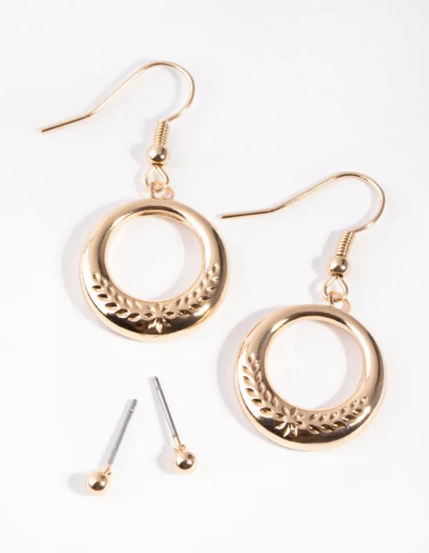 Gold Textured Half Circle Pack Earring sold by lovisa