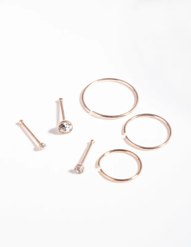 Rose Gold Surgical Steel Nose Jewellery 6-Pack sold by lovisa