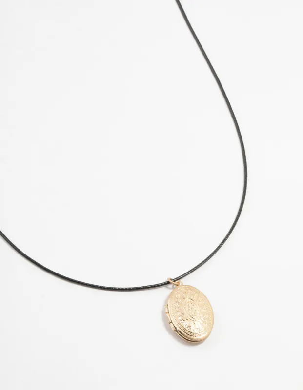 Worn Gold Locket Cord Necklace sold by lovisa