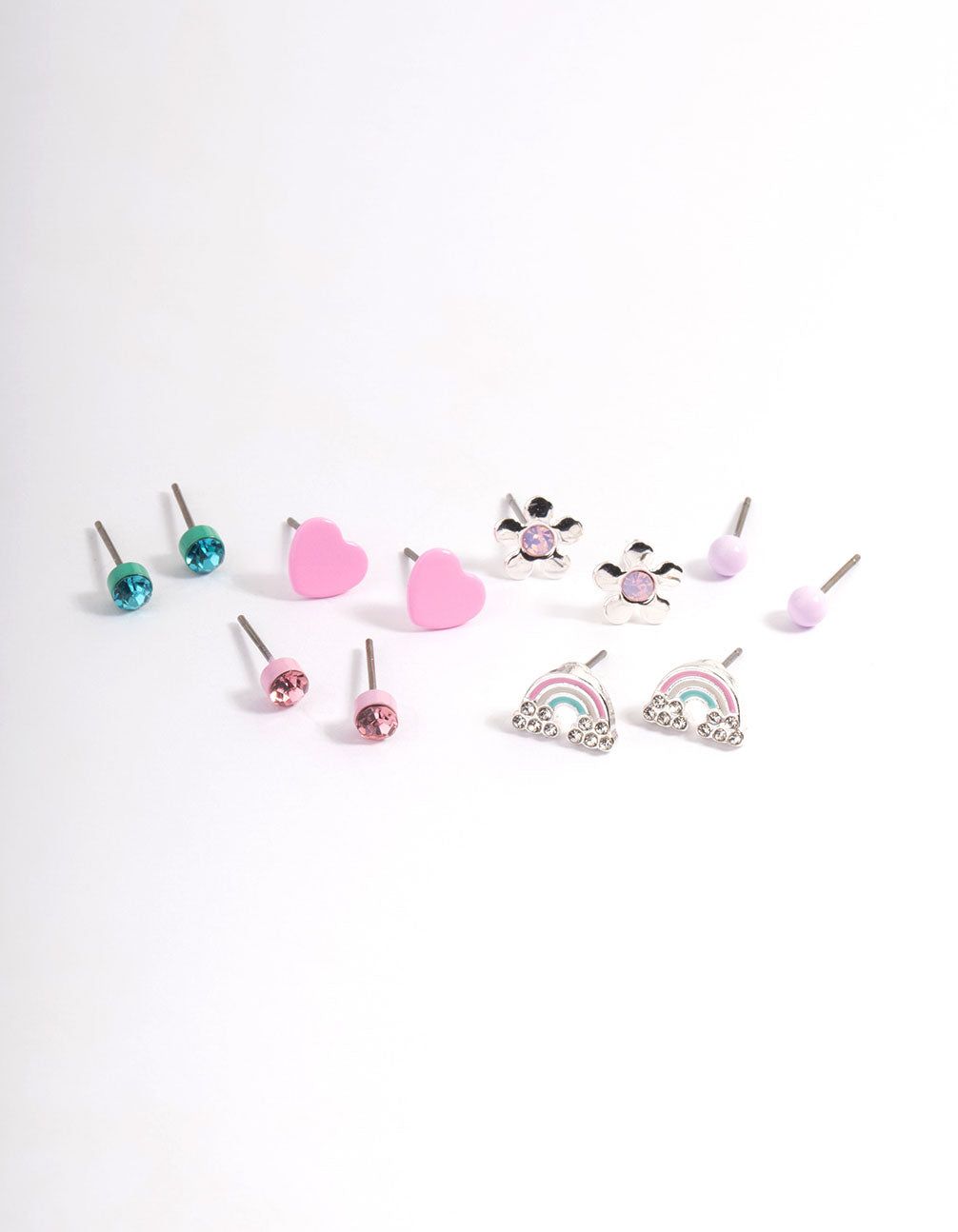 Kids Pink Heart Diamante Stud Earrings 6-Pack sold by lovisa