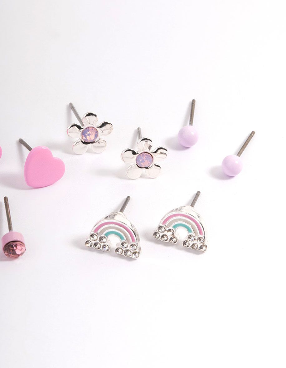 Kids Pink Heart Diamante Stud Earrings 6-Pack sold by lovisa product image thumbnail 3
