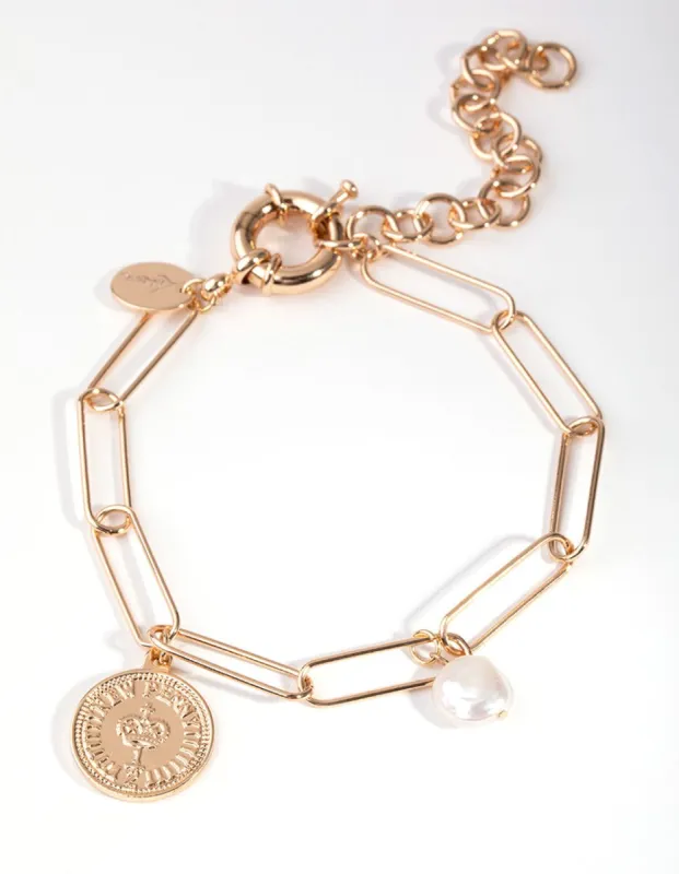 Gold Plated Rectangle Freshwater Pearl Bracelet sold by lovisa