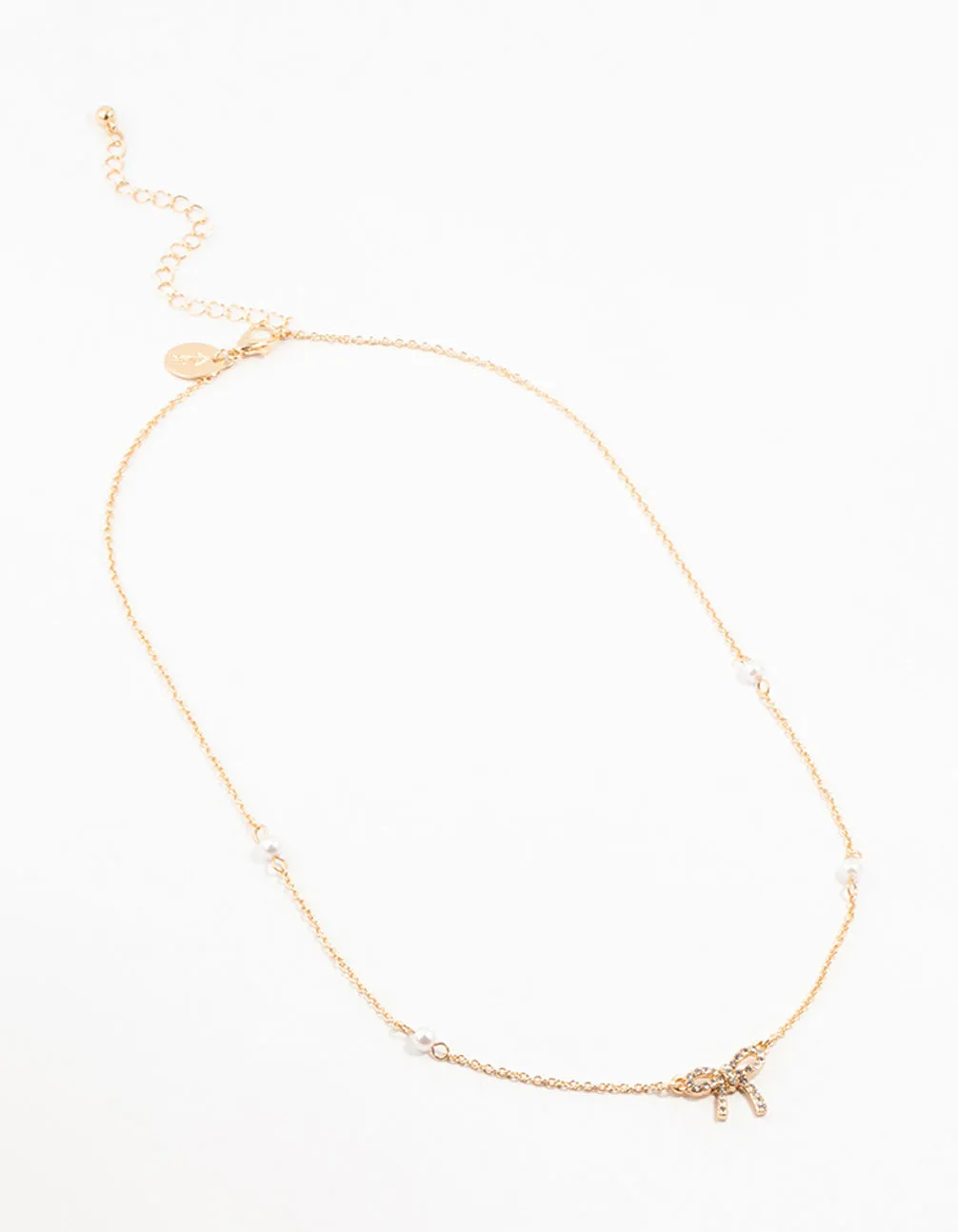 Gold Station Pearl Diamante Bow Necklace sold by lovisa product image thumbnail 2