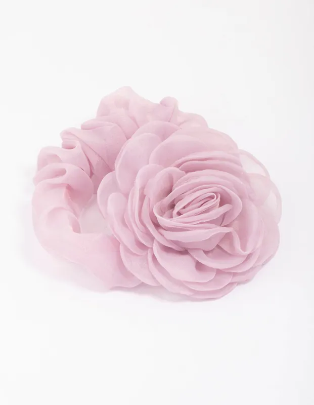 Purple Fabric Chiffon Flower Hair Scrunchie sold by lovisa