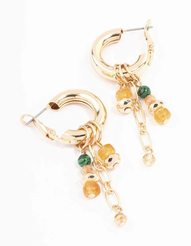 Gold Beaded Charm Chain Hoop Earrings sold by lovisa