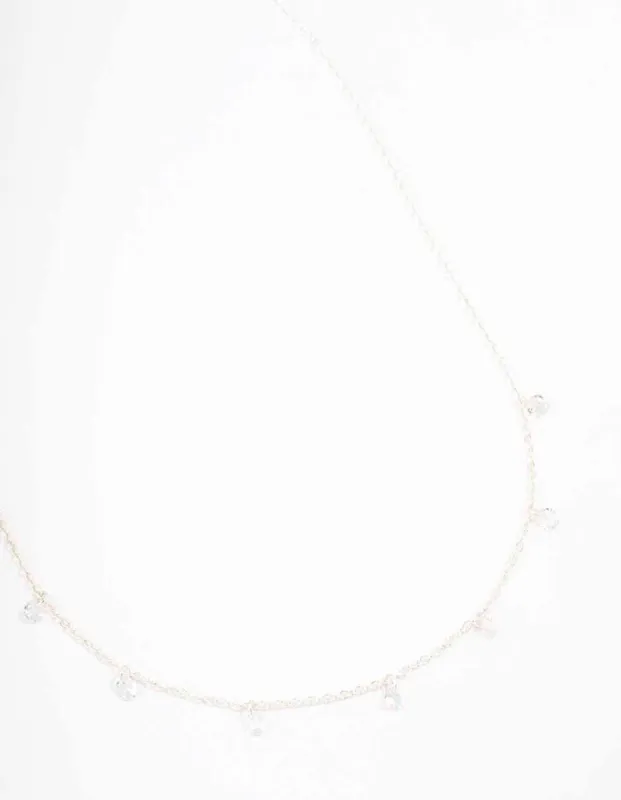 Silver Floating Diamante Droplet Necklace sold by lovisa