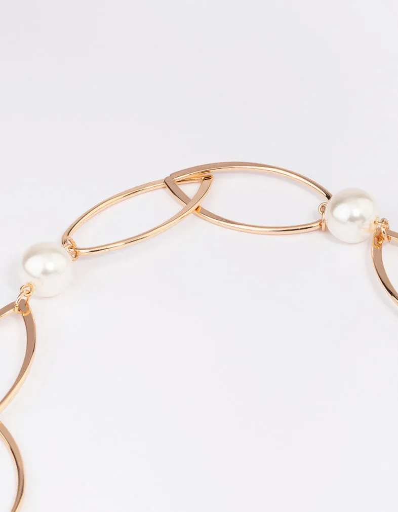 Gold Oval Pearl Link Chain Necklace sold by lovisa product image thumbnail 3