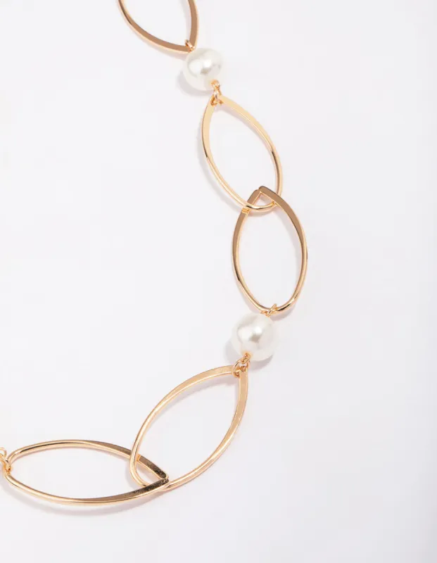 Gold Oval Pearl Link Chain Necklace sold by lovisa