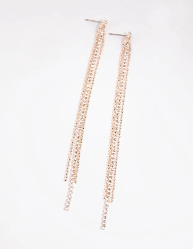 Rose Gold Triple Strand Drop Earrings sold by lovisa