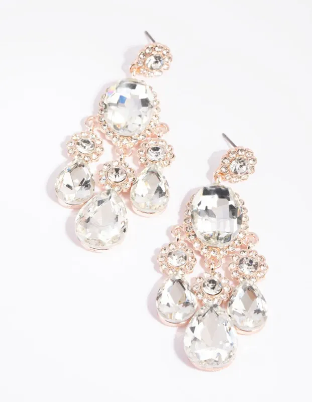 Rose Gold Diamante Teardrop Earrings sold by lovisa