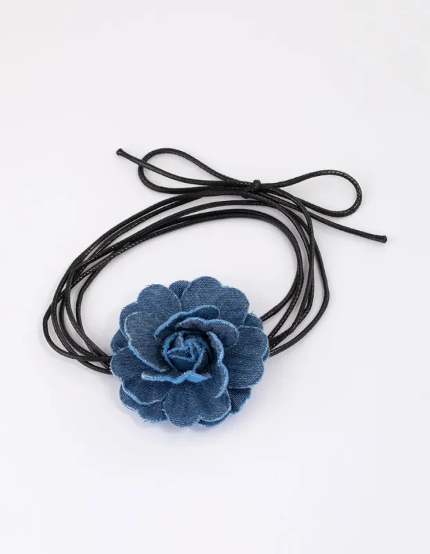 Blue Denim Cord Flower Choker sold by lovisa