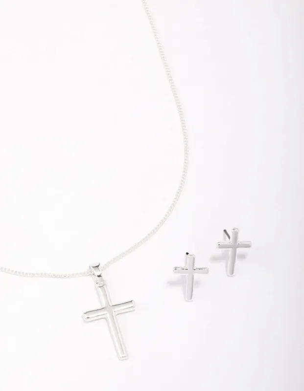 Silver Plain Cross Jewellery Set sold by lovisa