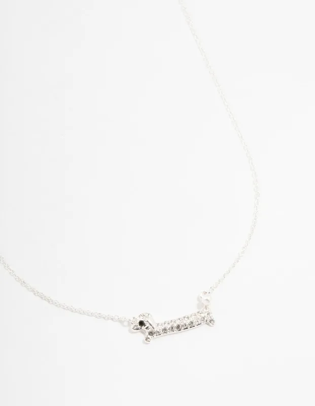 Silver Diamante Sausage Dog Necklace sold by lovisa