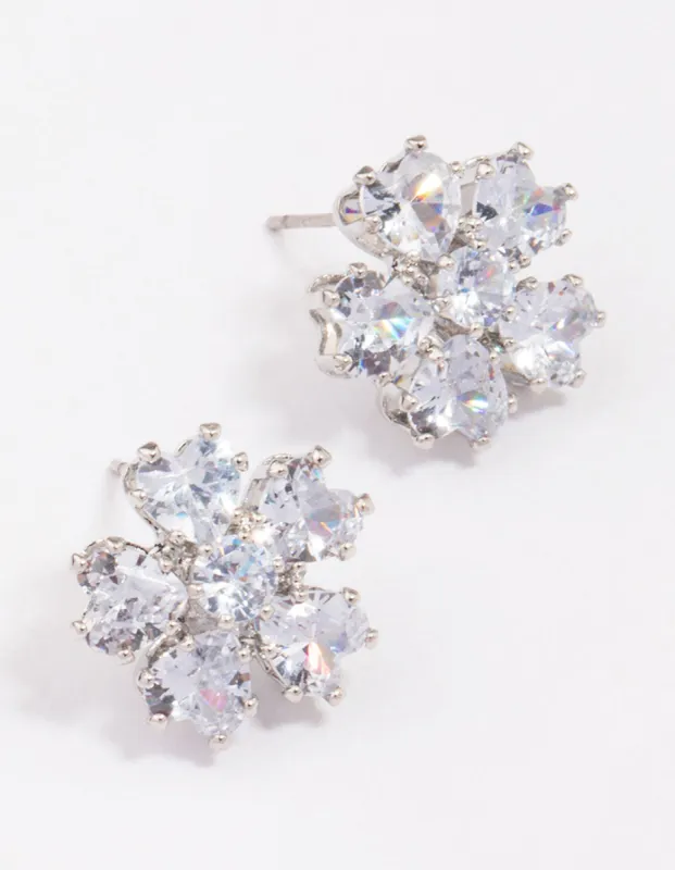 Rhodium Cubic Zirconia Small Flower Stud Earrings sold by lovisa