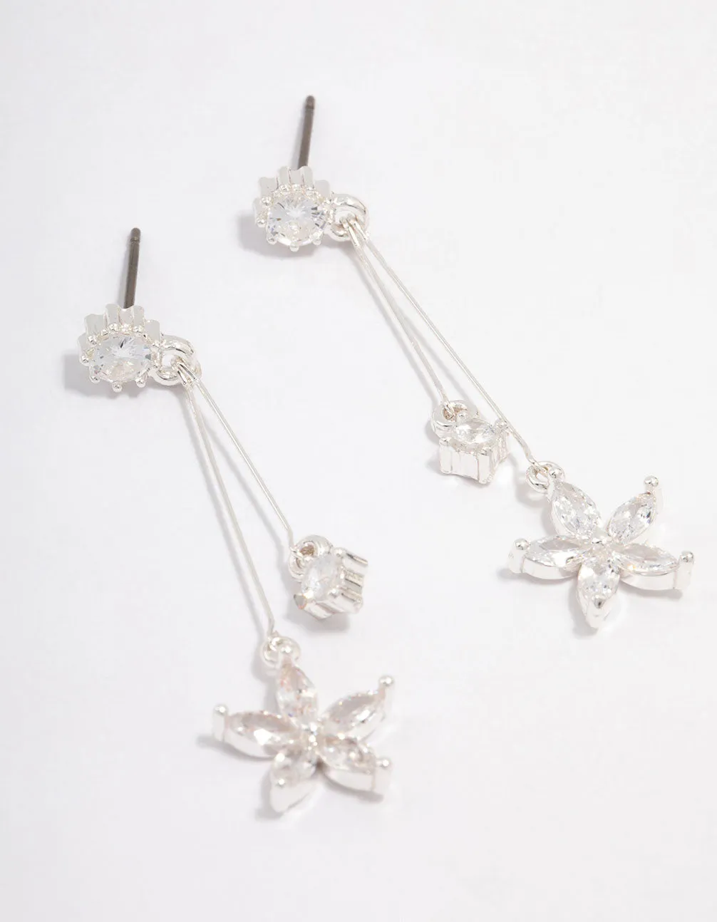 Silver Cubic Zirconia Flower Waterfall Drop Earrings sold by lovisa