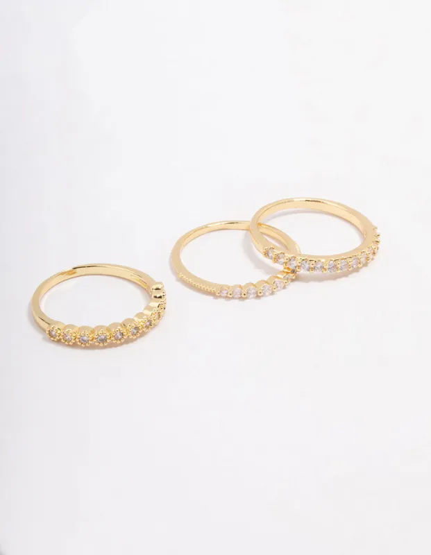 Gold Plated Cubic Zirconia Round Triple Stacking Ring sold by lovisa