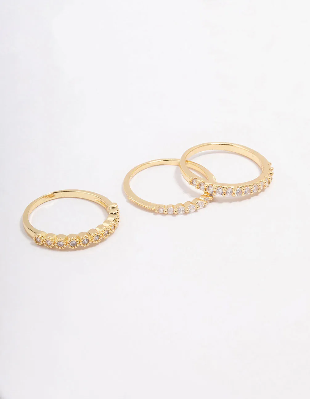 Gold Plated Cubic Zirconia Round Triple Stacking Rings sold by lovisa