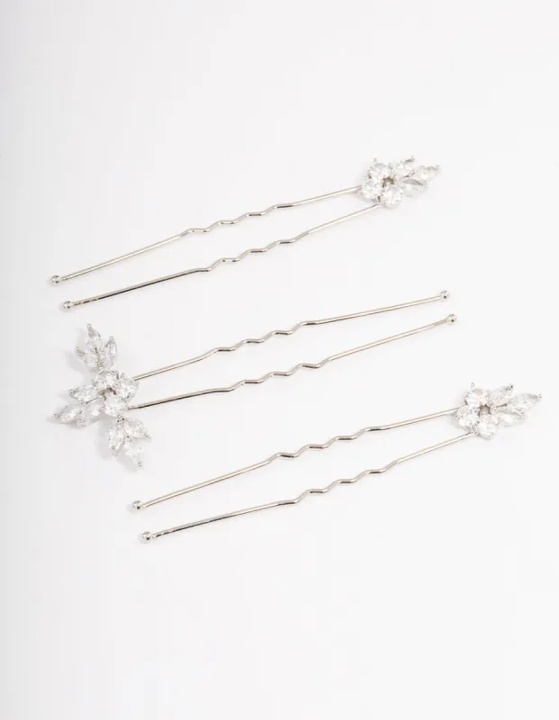 Silver Plated Cubic Zirconia Marquise Leaf Hair Pins Pack sold by lovisa