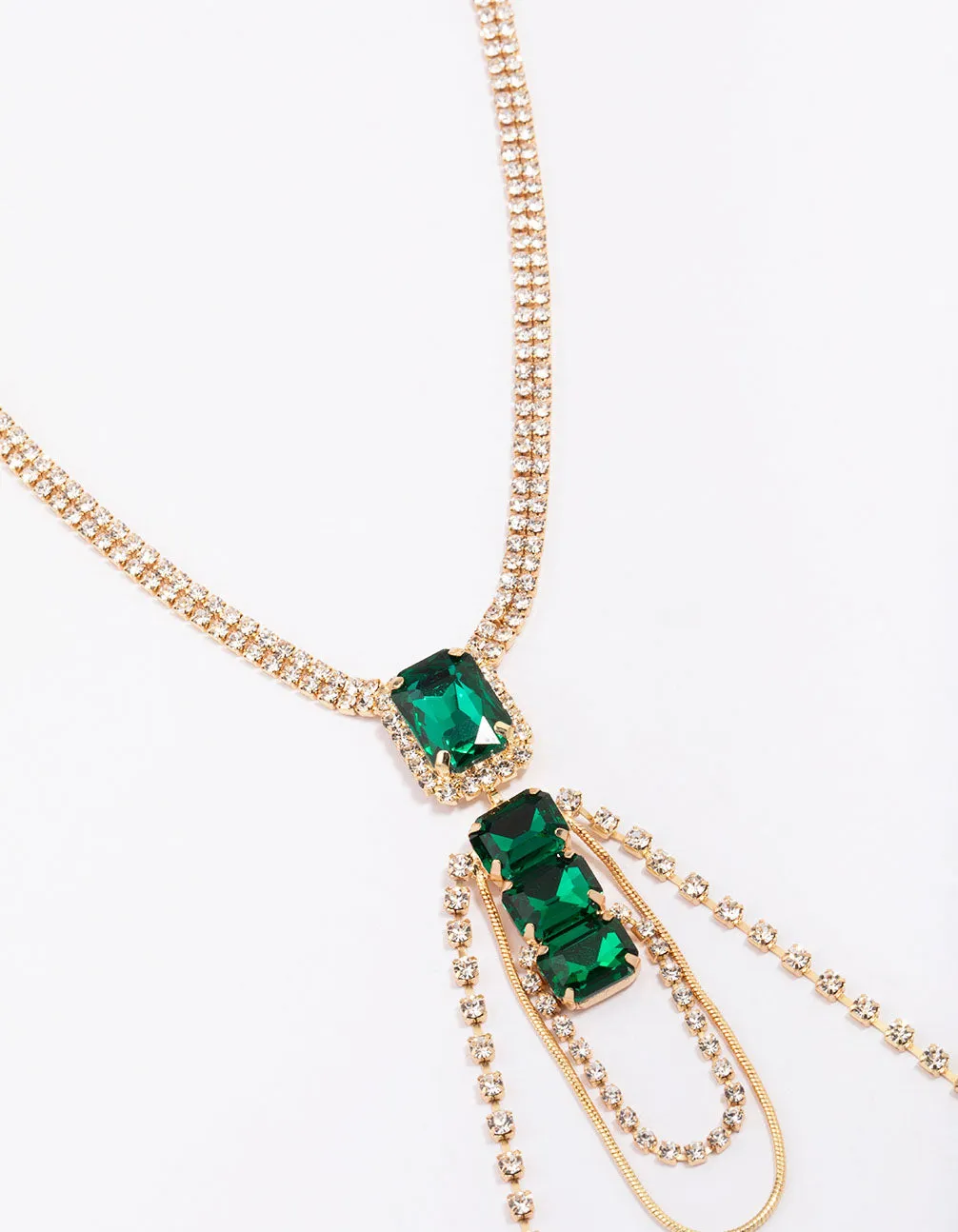 Gold Diamante & Emerald Stone Drop Necklace sold by lovisa
