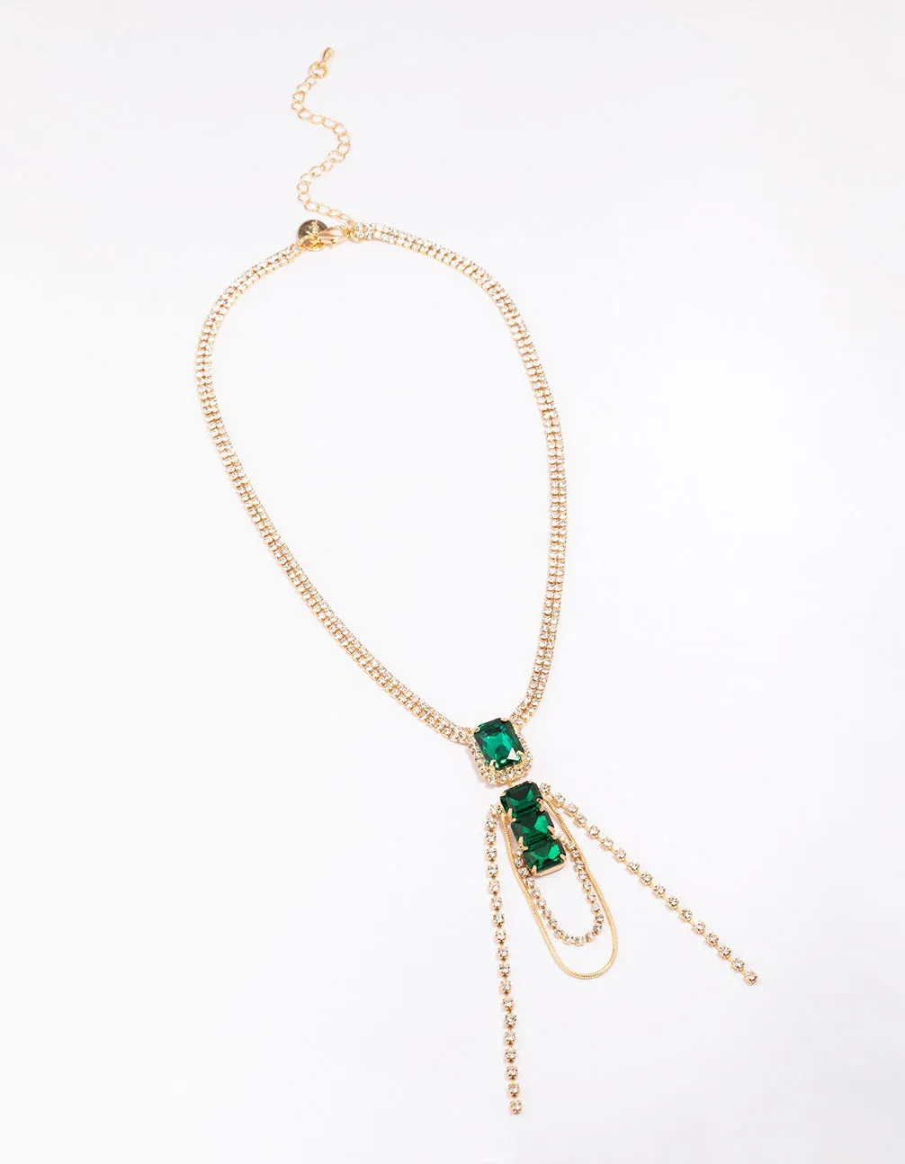 Gold Diamante & Emerald Stone Drop Necklace sold by lovisa product image thumbnail 2