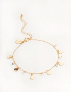 Gold Cubic Zirconia Diamante & Coin Drop Anklet sold by lovisa
