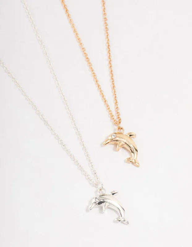 Mixed Metals Dolphin Necklace 2-Pack sold by lovisa