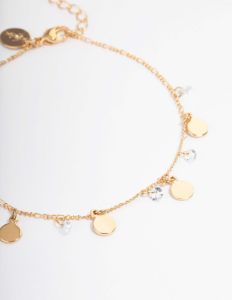 Gold Cubic Zirconia Diamante & Coin Drop Anklet sold by lovisa