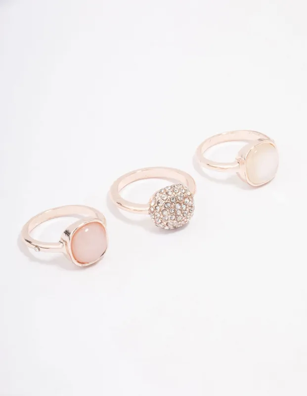 Rose Gold Pave Stacking Ring 3-Pack sold by lovisa