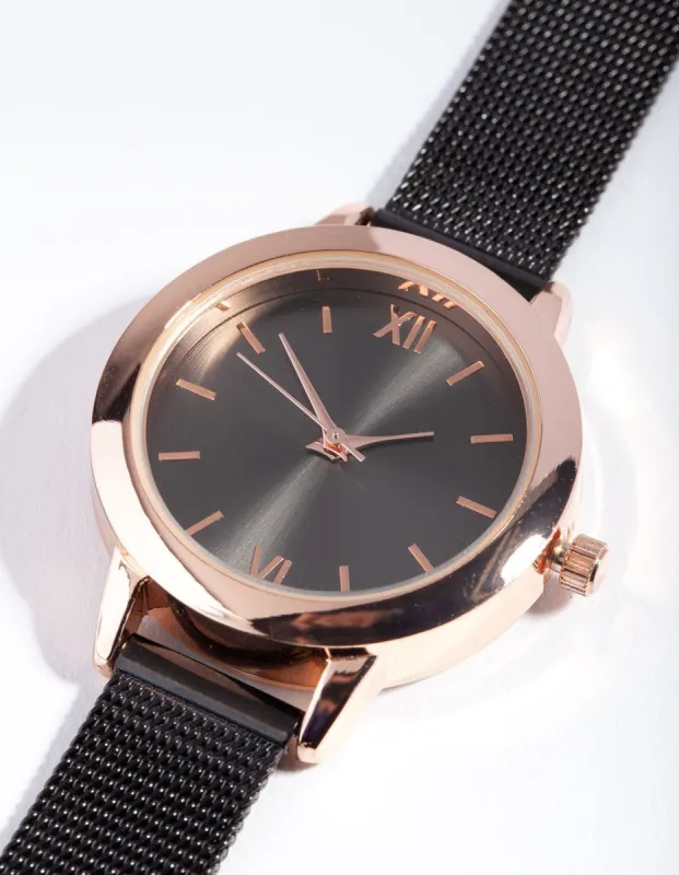 Rose Gold Thin Mesh Roman Watch sold by lovisa