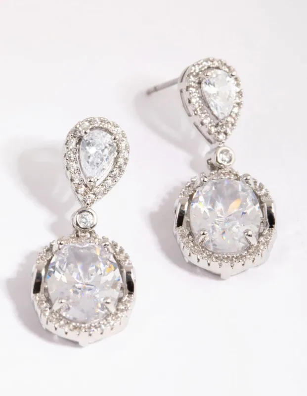 Rhodium Diamond Simulant Oval Drop Earrings sold by lovisa