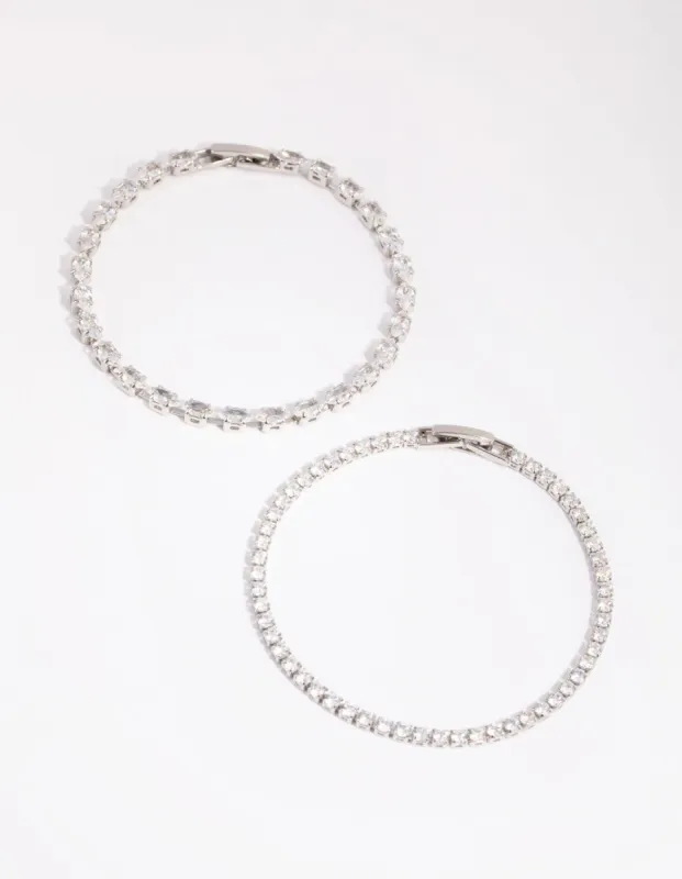 Rhodium Diamond Simulant Mixed Stone Bracelet Set sold by lovisa