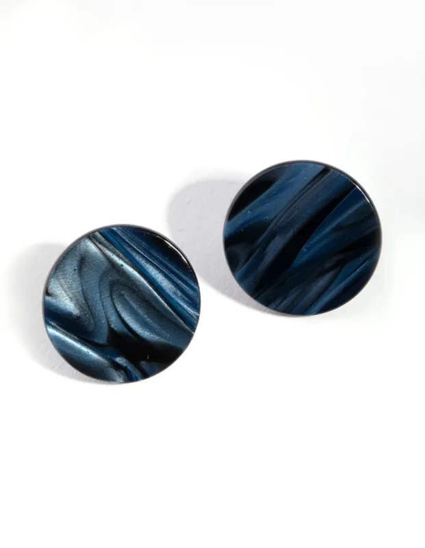 Blue Marble Disc Stud Earrings sold by lovisa